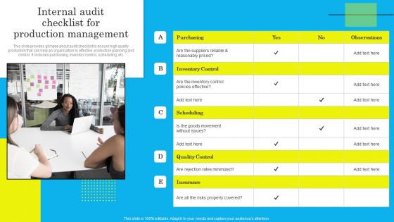 Internal Audit Checklist For Production Management Infographics PDF