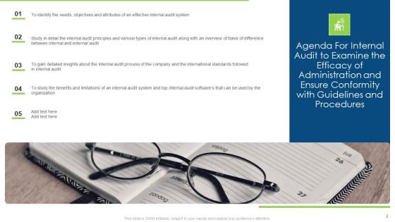 Internal Audit To Examine The Efficacy Of Administration And Ensure Conformity With Guidelines And Procedures Ppt Complete Deck With Slides