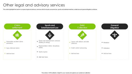International Legal And Business Services Company Profile Other Legal And Advisory Services Background PDF