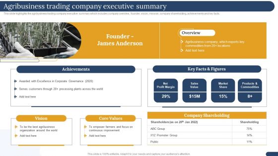 International Trading Business Export Company Agribusiness Trading Company Executive Summary Infographics PDF