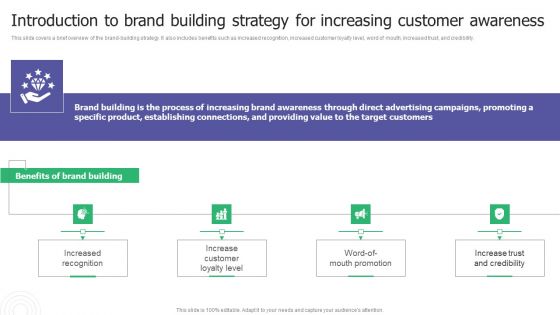 Introduction To Brand Building Strategy For Increasing Customer Awareness Ppt Icon Infographics PDF