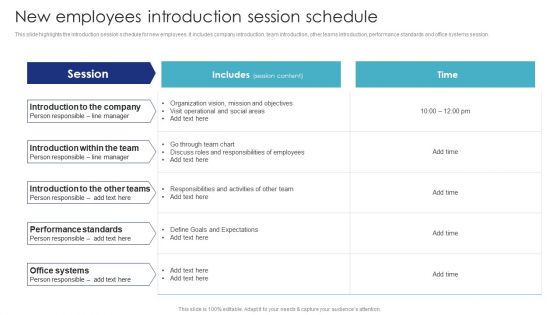 Introduction To Employee Onboarding And Induction Training New Employees Introduction Session Schedule Clipart PDF