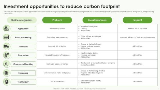 Investment Opportunities To Reduce Carbon Footprint Diagrams PDF
