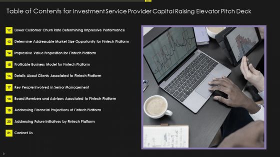 Investment Service Provider Capital Raising Elevator Pitch Deck Ppt PowerPoint Presentation Complete With Slides