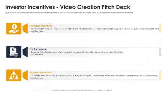 Investor Incentives Video Creation Pitch Deck Ppt Inspiration Master Slide PDF