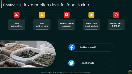 Investor Pitch Deck For Food Startup Ppt PowerPoint Presentation Complete Deck With Slides