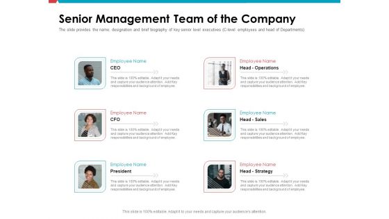 Investor Pitch Deck Public Offering Market Senior Management Team Of The Company Formats PDF