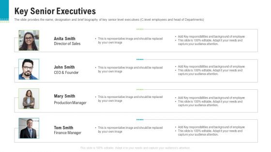 Investor Pitch Deck To Generate Capital From Pre Seed Round Key Senior Executives Sample PDF