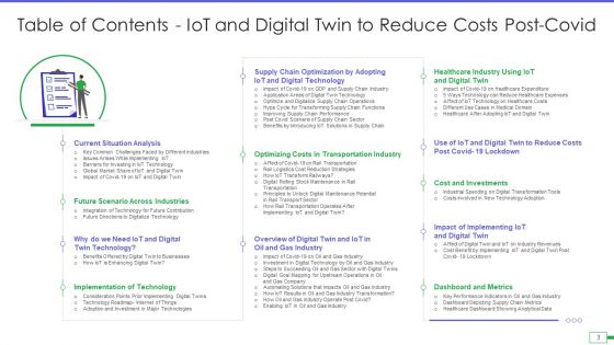 Iot And Digital Twin To Reduce Costs Post Covid Ppt PowerPoint Presentation Complete Deck With Slides