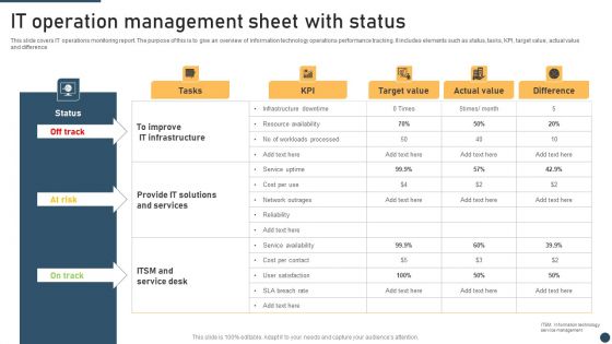 It Operation Management Sheet With Status Icons PDF It Operation Management Sheet With Status Icons PDF