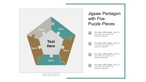 Jigsaw Pentagon With Five Puzzle Pieces Ppt PowerPoint Presentation File Model