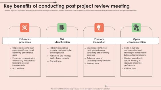 Key Benefits Of Conducting Post Project Review Meeting Summary PDF