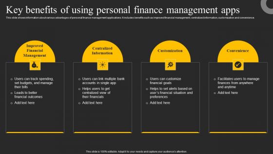 Key Benefits Of Using Personal Finance Management Apps Ppt Styles Clipart Images PDF