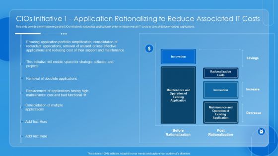 Key CIO Initiatives Cios Initiative 1 Application Rationalizing To Reduce Associated IT Costs Rules PDF