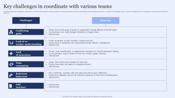 Key Challenges In Coordinate With Various Teams Template PDF
