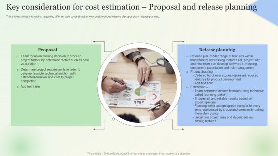 Key Consideration For Cost Estimation Proposal And Release Planning Formats PDF