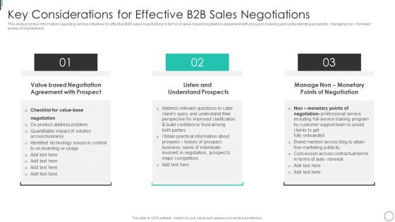 Key Considerations For Effective B2B Sales Negotiations Diagrams PDF
