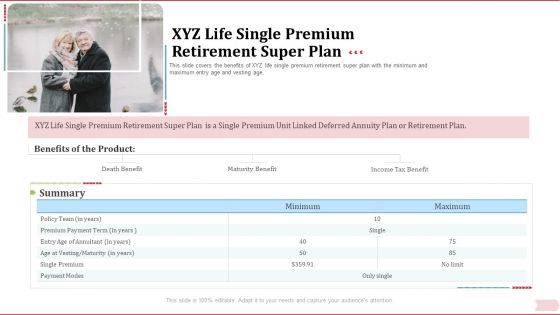 Key Factor In Retirement Planning XYZ Life Single Premium Retirement Super Plan Infographics PDF