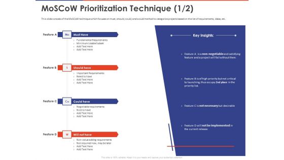 Key Prioritization Techniques For Project Team Management Moscow Prioritization Technique Current Ppt PowerPoint Presentation Model Infographics PDF