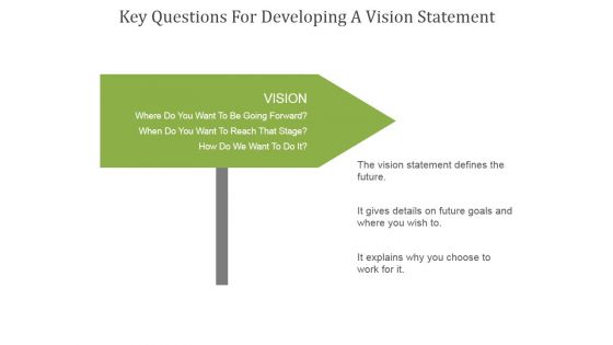 Key Questions For Developing A Vision Statement Ppt PowerPoint Presentation Slides