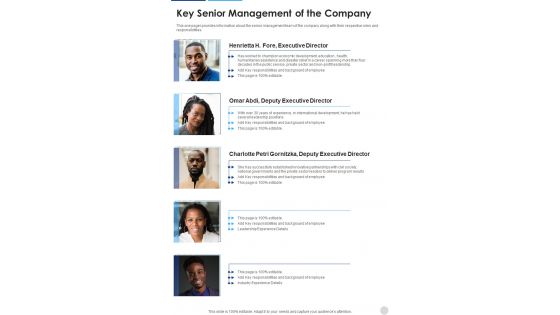 Key Senior Management Of The Company Template 354 One Pager Documents Key Senior Management Of The Company Template 354 One Pager Documents
