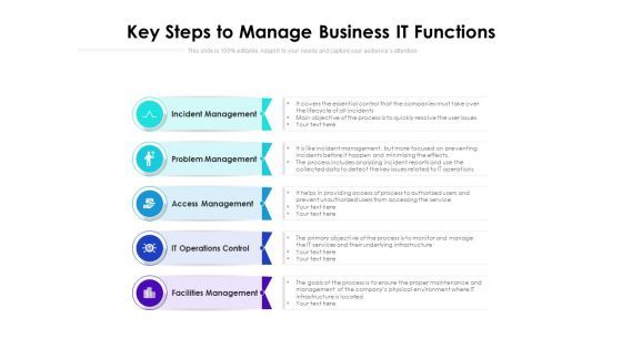 Key Steps To Manage Business IT Functions Ppt PowerPoint Presentation Gallery Files PDF