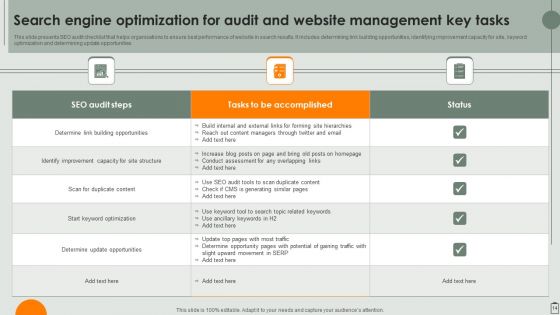 Key Tasks For Search Engine Optimization Ppt PowerPoint Presentation Complete Deck With Slides