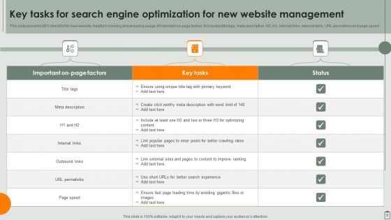 Key Tasks For Search Engine Optimization Ppt PowerPoint Presentation Complete Deck With Slides