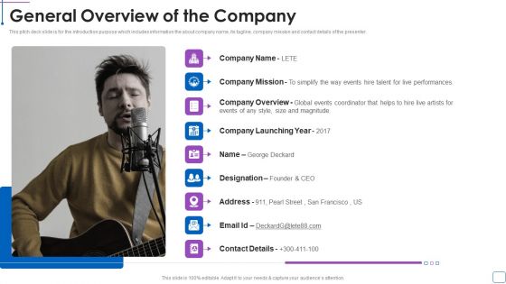 LETE Venture Funding Pitch Deck General Overview Of The Company Elements PDF