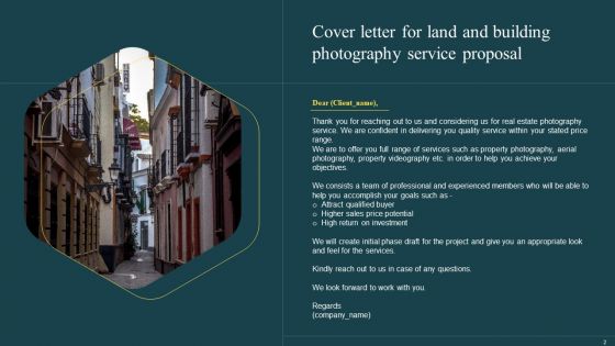Land And Building Photography Service Proposal Ppt PowerPoint Presentation Complete Deck With Slides