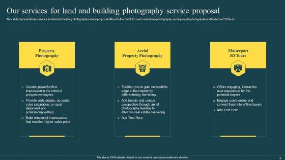 Land And Building Photography Service Proposal Ppt PowerPoint Presentation Complete Deck With Slides