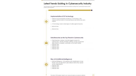 Latest Trends Existing In Cybersecurity Industry Template 261 One Pager Documents Latest Trends Existing In Cybersecurity Industry Template 261 One Pager Documents