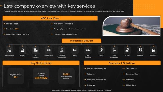 Law And Enforcement Company Profile Law Company Overview With Key Services Information PDF