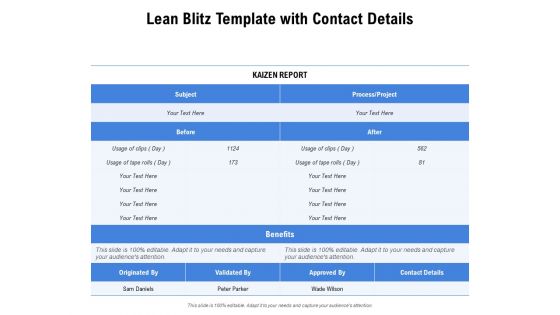 Lean Blitz Template With Contact Details Ppt PowerPoint Presentation Model Demonstration PDF