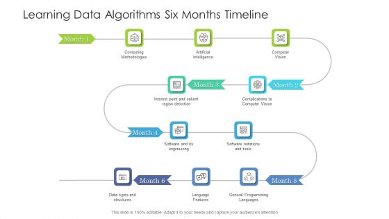 Learning Data Algorithms Six Months Timeline Infographics Learning Data Algorithms Six Months Timeline Infographics
