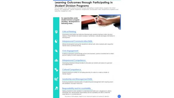 Learning Outcomes Through Participating In Student Division Programs One Pager Documents