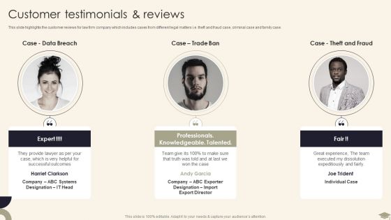 Legal Advisory Company Description Customer Testimonials And Reviews Designs PDF