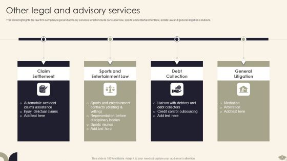 Legal Advisory Company Description Ppt PowerPoint Presentation Complete Deck With Slides