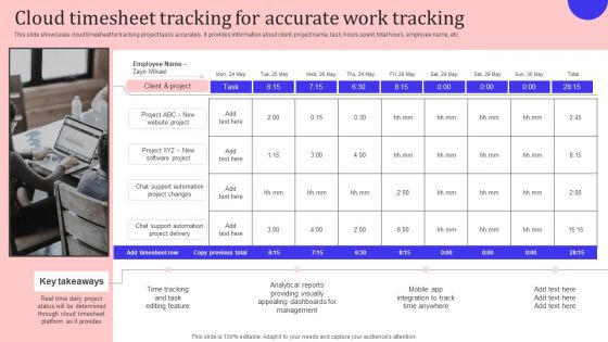 Leveraging Cloud For Project And Team Coordination Cloud Timesheet Tracking Template PDF