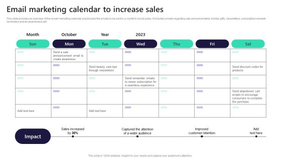 Leveraging Market Penetration For Increased Awareness Email Marketing Calendar Brochure PDF