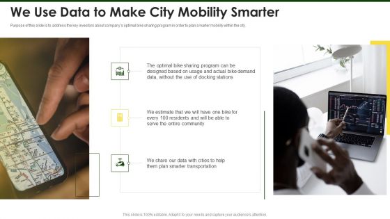Lime Investor Fundraising Elevator We Use Data To Make City Mobility Smarter Ppt Pictures Master Slide PDF