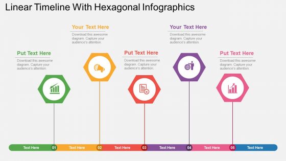Linear Timeline With Hexagonal Infographics Powerpoint Template