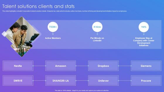 Linkedin Company Outline Talent Solutions Clients And Stats Elements PDF