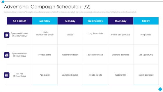 Linkedin Promotion Services Advertising Campaign Schedule Pictures PDF