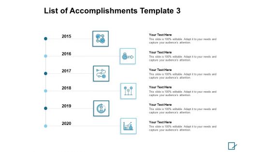 List Of Accomplishments 2015 To 2020 Ppt PowerPoint Presentation Show Summary List Of Accomplishments 2015 To 2020 Ppt PowerPoint Presentation Show Summary