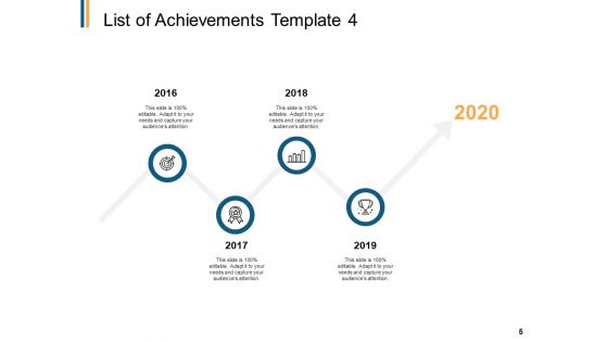 List Of Achievements Ppt PowerPoint Presentation Complete Deck With Slides