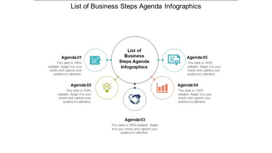 List Of Business Steps Agenda Infographics Ppt PowerPoint Presentation Portfolio Icon