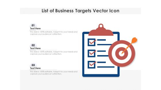 List Of Business Targets Vector Icon Ppt PowerPoint Presentation Styles Portrait PDF