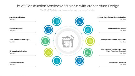 List Of Construction Services Of Business With Architectura Design Ppt PowerPoint Presentation Icon Example PDF