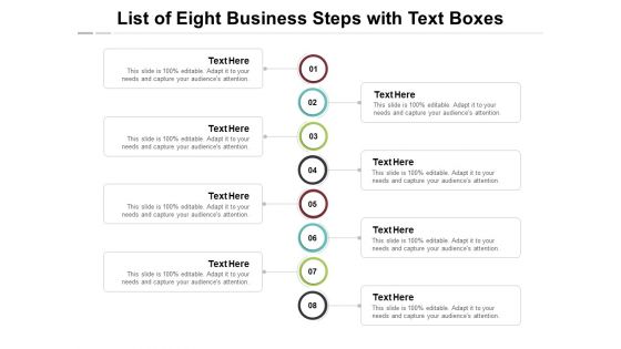 List Of Eight Business Steps With Text Boxes Ppt PowerPoint Presentation Summary